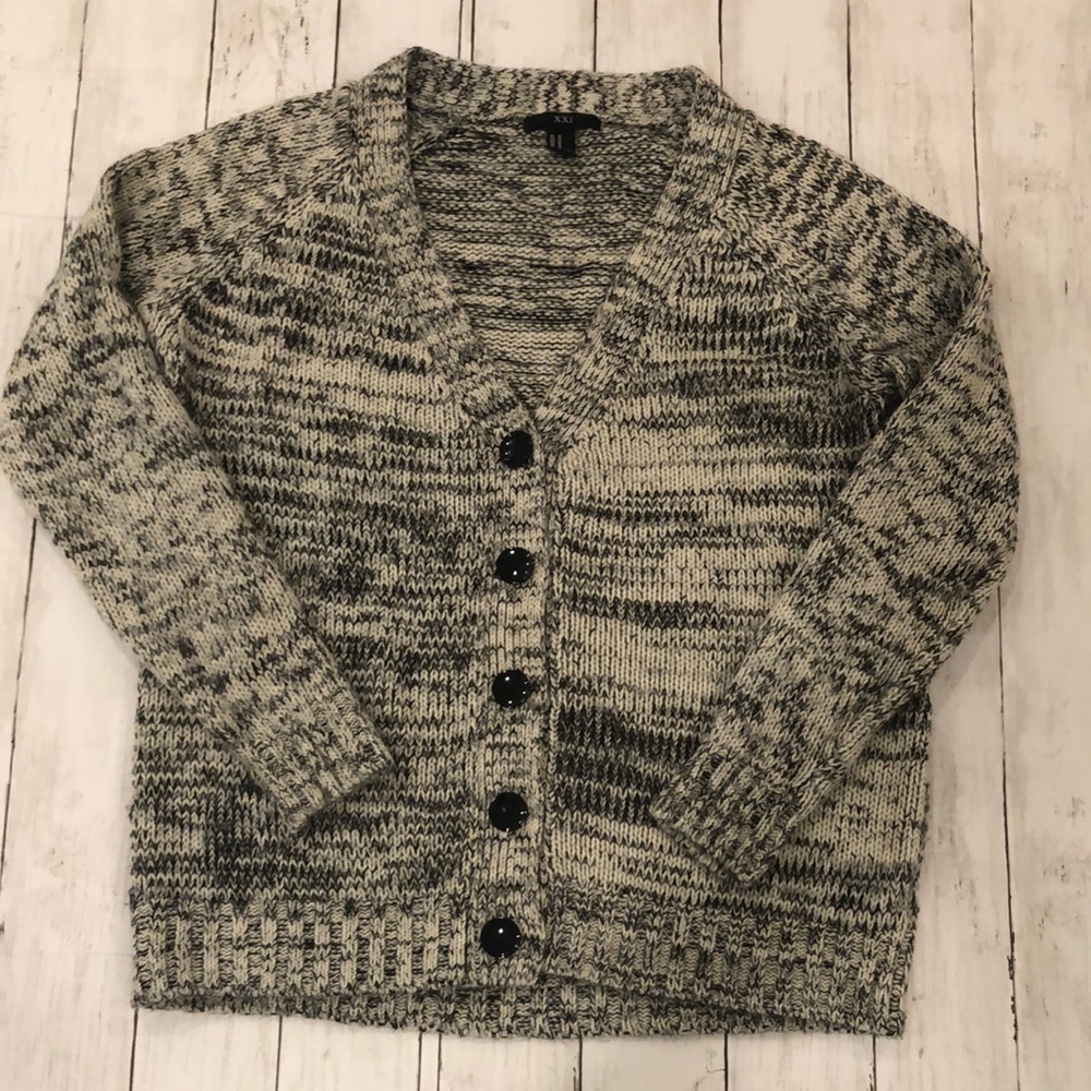 Forever 21 Gray and White Button Up Grandpa Sweater